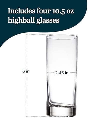 Libbey Aspen Highball Drinking Glasses Set of 4, 10.5 Oz, Clear