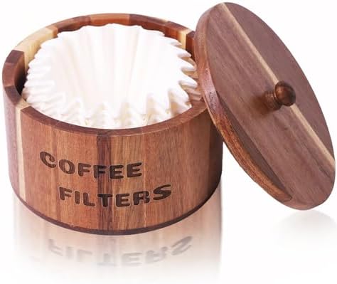Acacia Wood Coffee Filter Holder and Storage - Round Container for