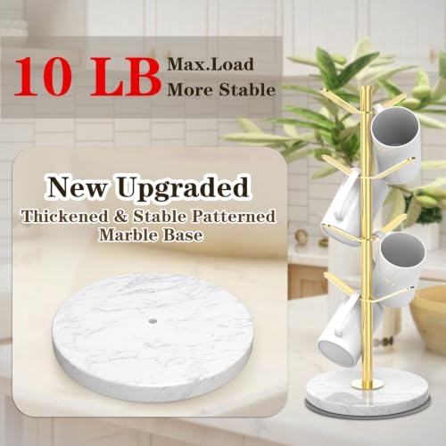 Gold Marble Mug Holder Tree with 2–8 Adjustable Hooks
