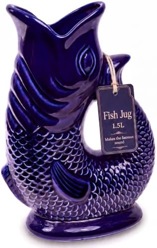 Fish Jug 50 fl oz Ceramic Pitcher, Dark Cobalt Blue