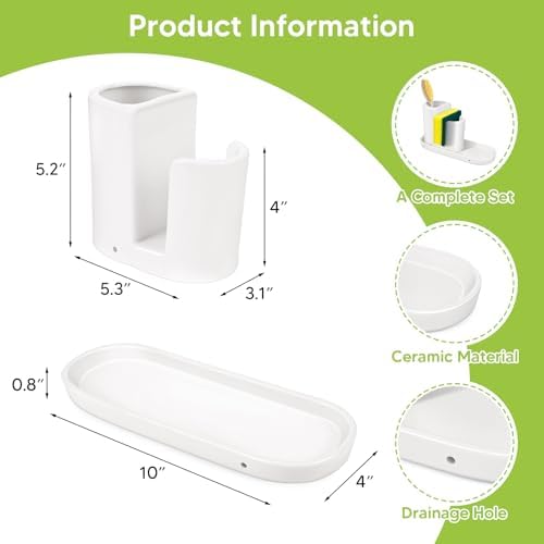 White Ceramic Kitchen Sink Organizer with Sponge Holder
