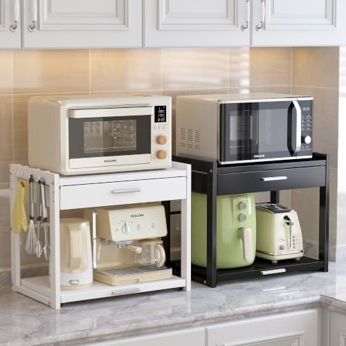 REALINN Microwave Stand with Pull-Out Drawer