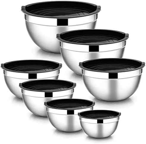 E-far Stainless Steel Mixing Bowls with Airtight Lids, 7-Piece Metal