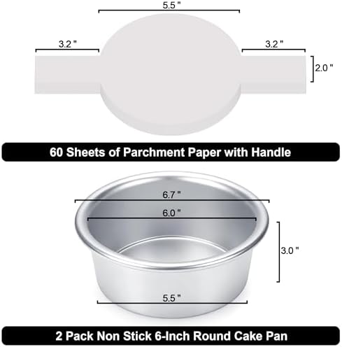 6 Inch Cake Pans, 2PCS Nonstick Small Cake Pans With 60PCS Parchment