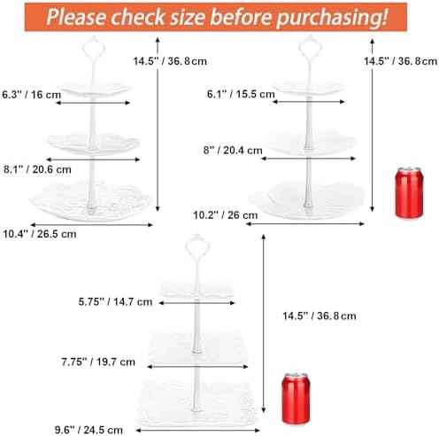Tosnail 3 Pack 3 Tiers White Plastic Cupcake Stand Dessert Stand