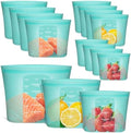 Reusable Food Bags, 12 Pack 100% Silicone Food Storage Bags Stand Up