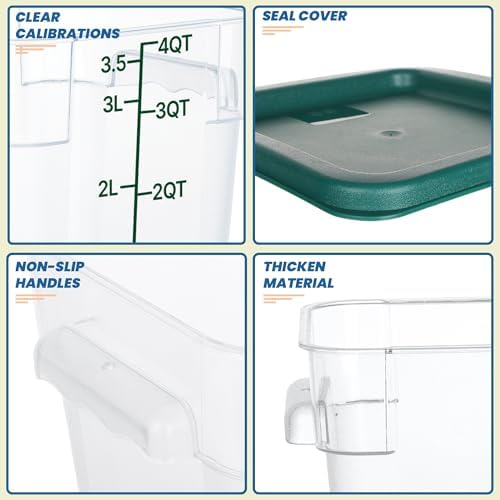 BIEAMA 4 Pack 4 Qt Square Food Storage Containers with Lids, NSF