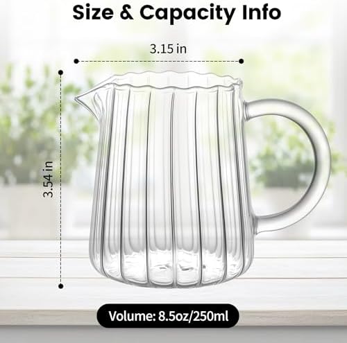 2 Pack Small Glass Pitcher 8.5 Oz, Mini Creamer Pitcher for Coffee