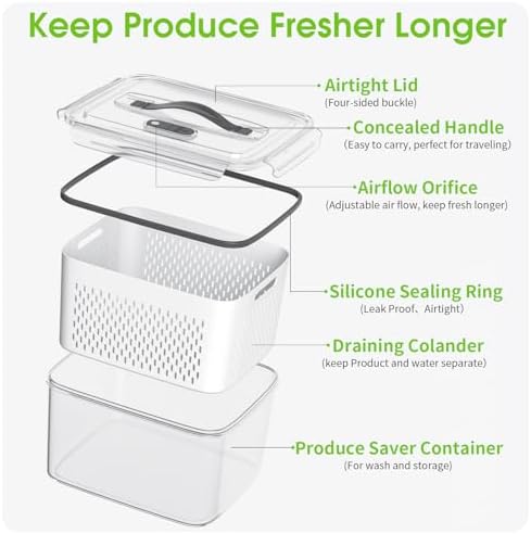 BOICHU Fruit Storage Containers with Colander, Vent, Handle Lids