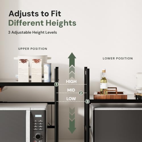Microwave Shelf, Expandable 2-Tier Countertop Stand, Black