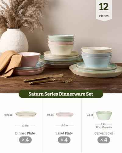 Famiware Saturn Dinnerware Sets, Ceramic Dishes for 4, Rimmed Plates