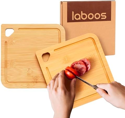 2-Pack Small Bamboo Cutting Boards with Juice Groove | 7x7 Inch Mini