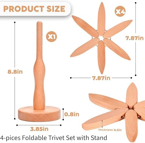 Foldable Black Walnut Wooden Trivet Set – 4 Heat-Resistant Trivets