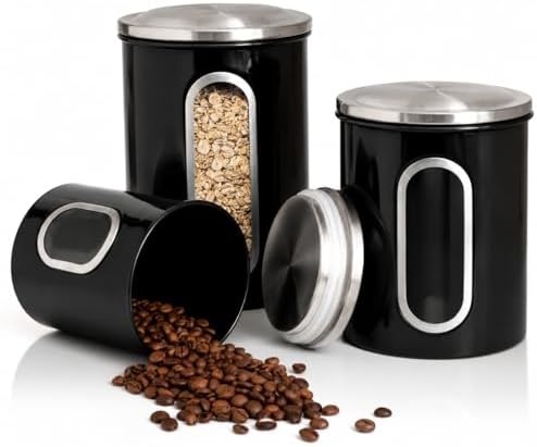 Moss & Stone 3-Pcs Black Canisters Set for Kitchen Storage Airtight