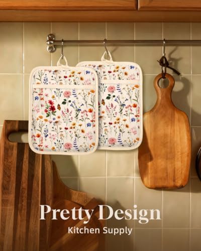 Slohif Cotton Pot Holders with Textured Silicone Grip, Mushroom