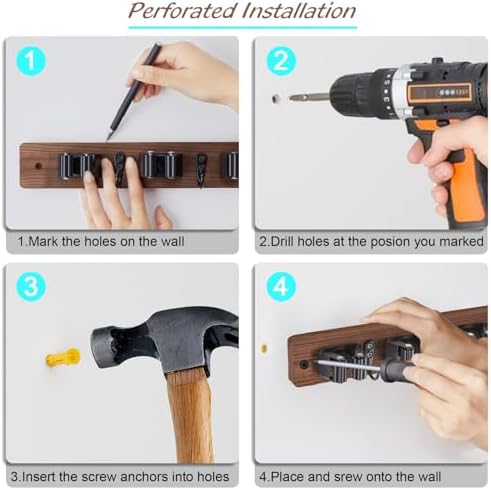 OUTNILI Mop and Broom Holder Wall Mount - Wood Broom Mop Hanger - Wall
