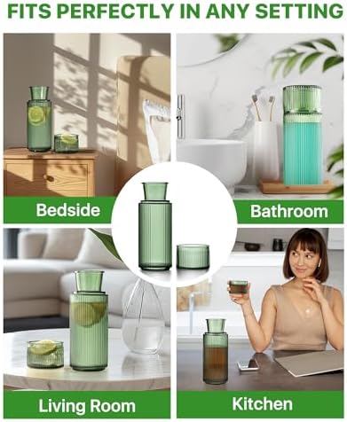 Bedside Water Carafe and Glass Set, 27oz, Vertical Striped