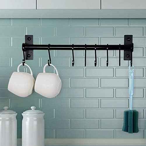 Dseap Kitchen Utensil Holder Hanger, Pot and Pan Rack Wall Mounted, Kitchen Rail with 8 Hooks for Hanging Cooking Utensils, Mugs, Spoons, Wall Mounted, Black