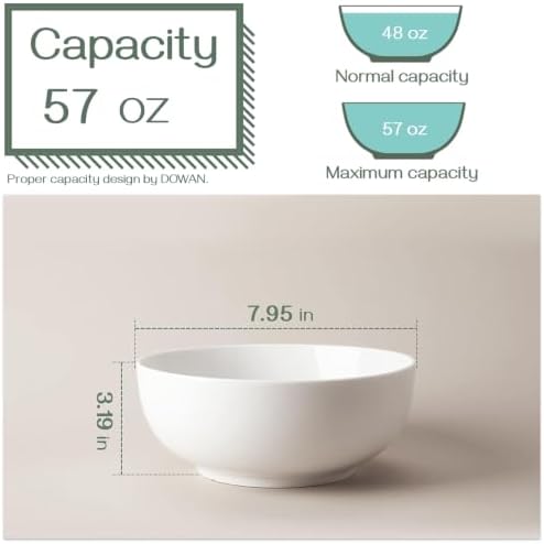 DOWAN Salad Bowls, Large Pho Bowls, 8" White Centerpiece Bowls for
