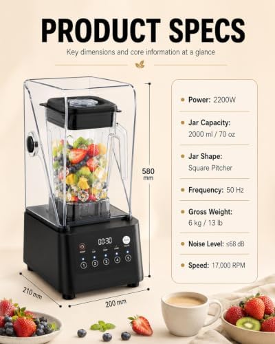 Commercial Countertop Blender, 2200W, 17,000 RPM