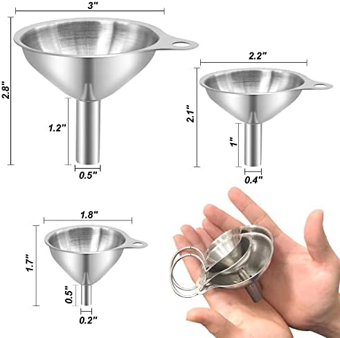 Anaeat Stainless Steel Mini Kitchen Funnel Set, 3 Pack Durable Metal