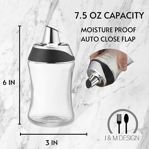 J&M DESIGN Glass Sugar Dispenser with Pour Spout for Coffee Bar, Tea