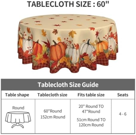 Fall Tablecloth 60 Inch Round White Orange Pumkins Festival Table