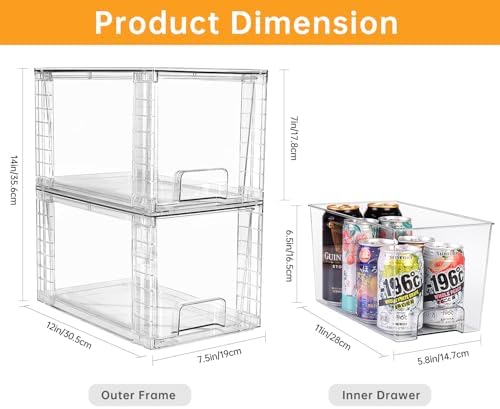 4 Pack Large Stackable Kitchen Storage Drawers, Clear