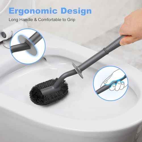 HAMITOR Gray Toilet Bowl Brush Holder Set