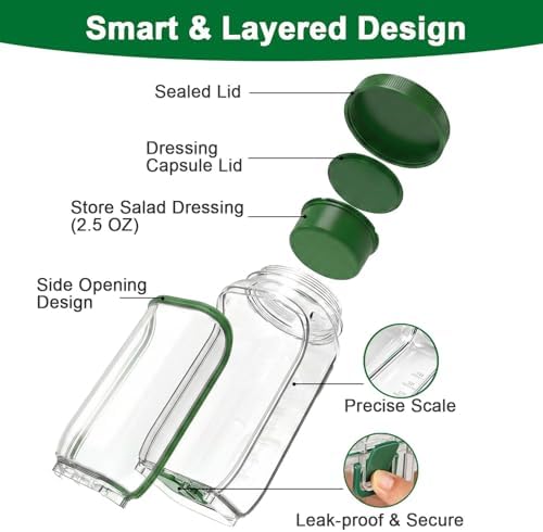 Salad Jar with Side Opening, Leakproof Mason Jar Container, Portable
