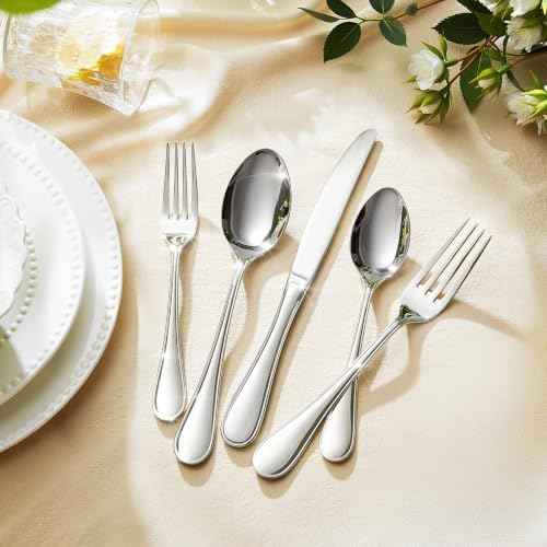 18/10 Stainless Steel Silverware Set for 8, 40 Piece Teardrop Flatware Set