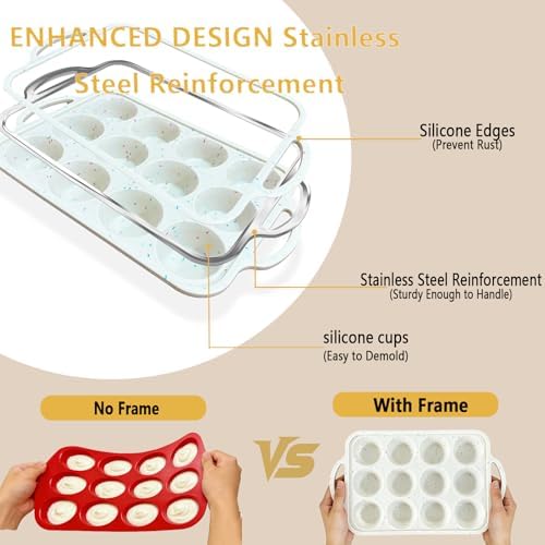 2 Pack 12 Cup Silicone Muffin Pan With Metal Reinforced Frame