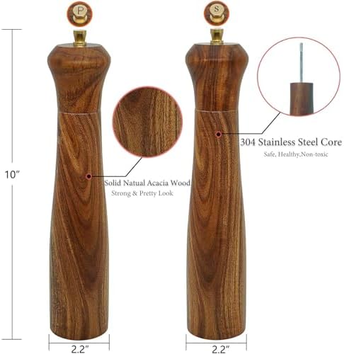 Wooden Salt and Pepper Grinder Set, 10", 2PCS