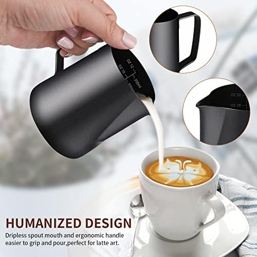 Milk Frothing Pitcher, 12OZ/350ML Stainless Steel Espresso Steaming