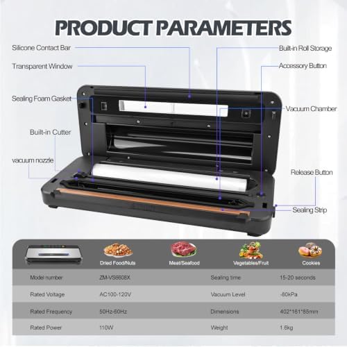 Vacuum Sealer Machine with Visual Window and Built-in Cutter