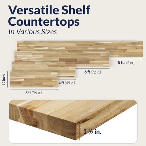 Howizz Acacia Butcher Block Shelf, 12 x 36 x 1.5 Inches