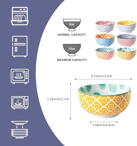 11 Oz Ceramic Small Dessert Bowls Set of 6