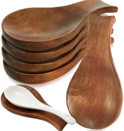 4 Pack Wood Spoon Rest for Stove Top, Spoon Holder for Kitchen Counter