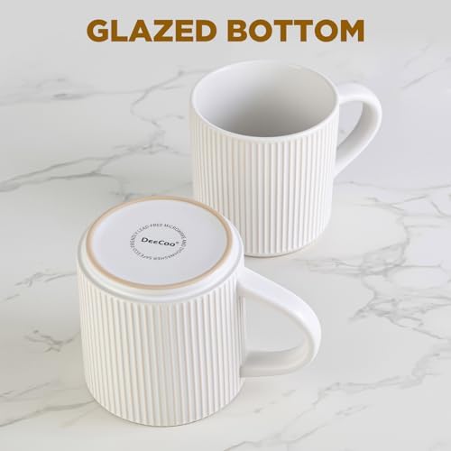 DeeCoo Matte White Coffee Mugs Set of 4, 12 Ounce Mug with Handles