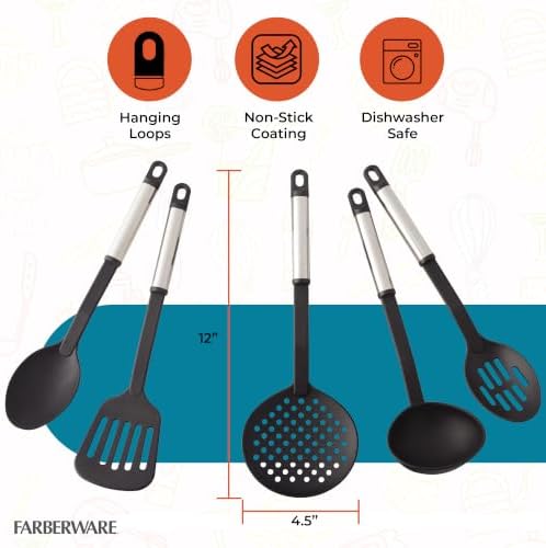 Farberware – Stainless Steel Kitchen Tool Set – Black, Set of 5