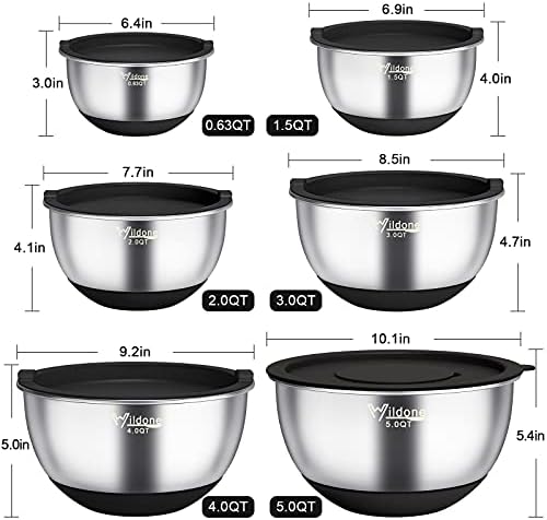 Wildone Mixing Bowls with Airtight Lids, Stainless Steel Mixing Bowls
