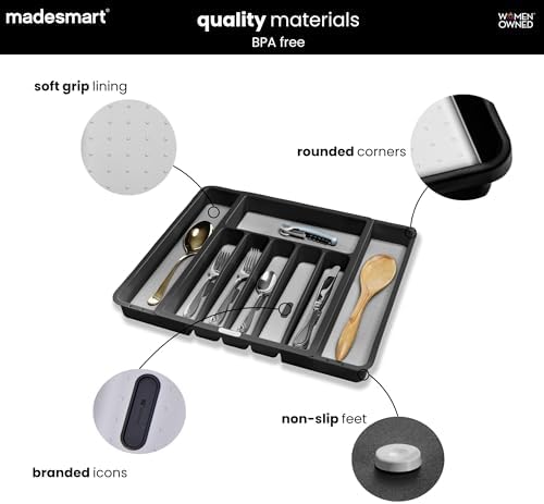 madesmart Classic Expandable Compartment Silverware Tray, Granite