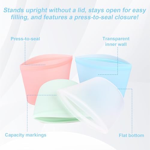 Stand-Up Silicone Food Storage Bags with Pinch-Seal Closure, 4-Pack