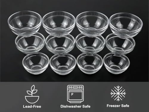 HillSpring 3 Sizes of Glass Prep Bowl Sets, Clear Small Pinch Bowls