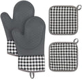 Tifanso Silicone Plaid Oven Mitts & Pot Holders, 4-Piece, Grey