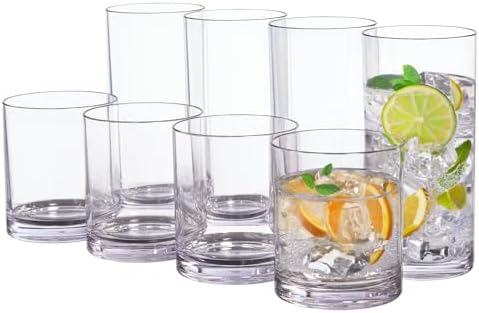 US Acrylic Classic Clear Plastic Reusable Drinking Glasses (Set of 8)
