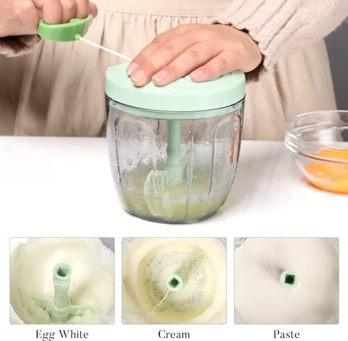 Manual Hand Pull Food Chopper with Whisk, 900ml, Green