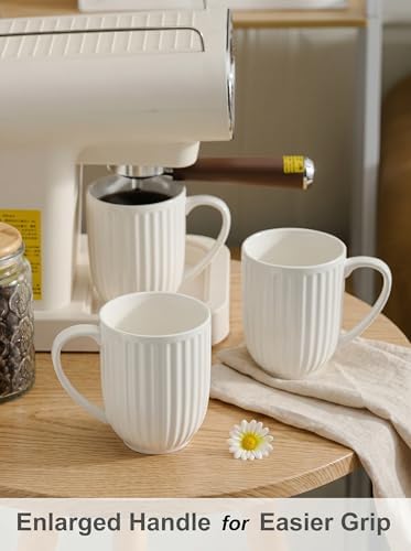 HASENSE Textured Large Coffee Mugs Set of 4, 16 Oz Ribbed Ceramic Cups