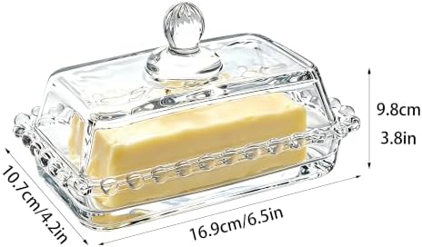 Clear Glass Butter Dish with Handled Lid, 6.5 Inch Classic Butter