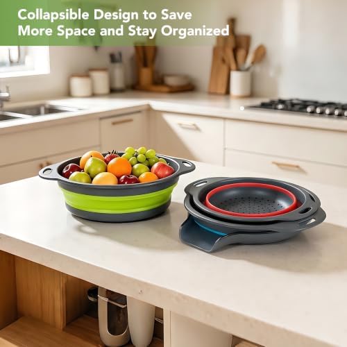 3-Pack Collapsible Colander for Kitchen with Self-Draining Base